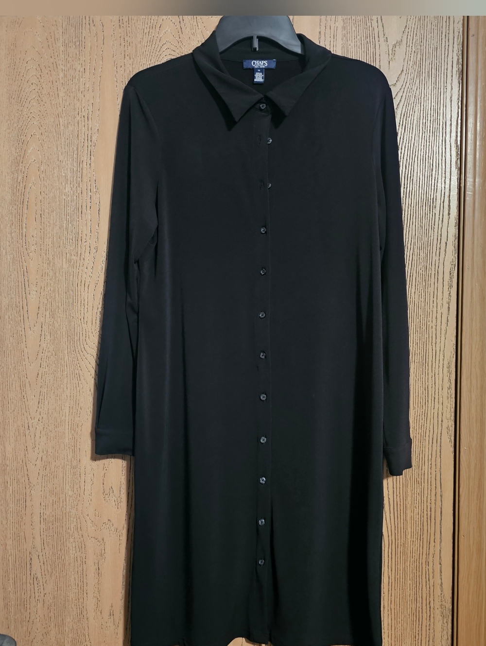 Chaps Black Long Sleeve Button-Front Shirt Dress